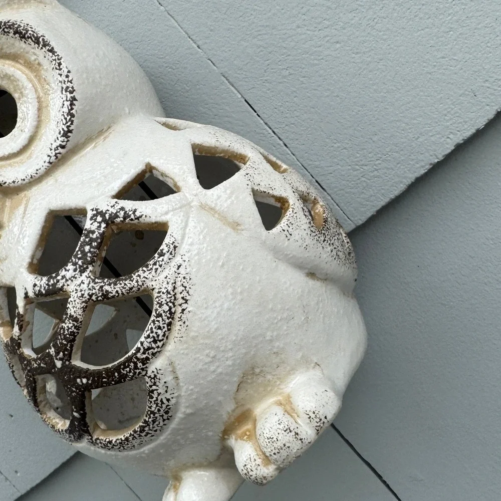 Vintage Style White Textured metal Hanging Owl Lantern‎ Tea Light 7